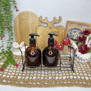 استند فلزی جامایع دوقلو با دو جا مایع شیشه‌ای | شیک و کاربردی