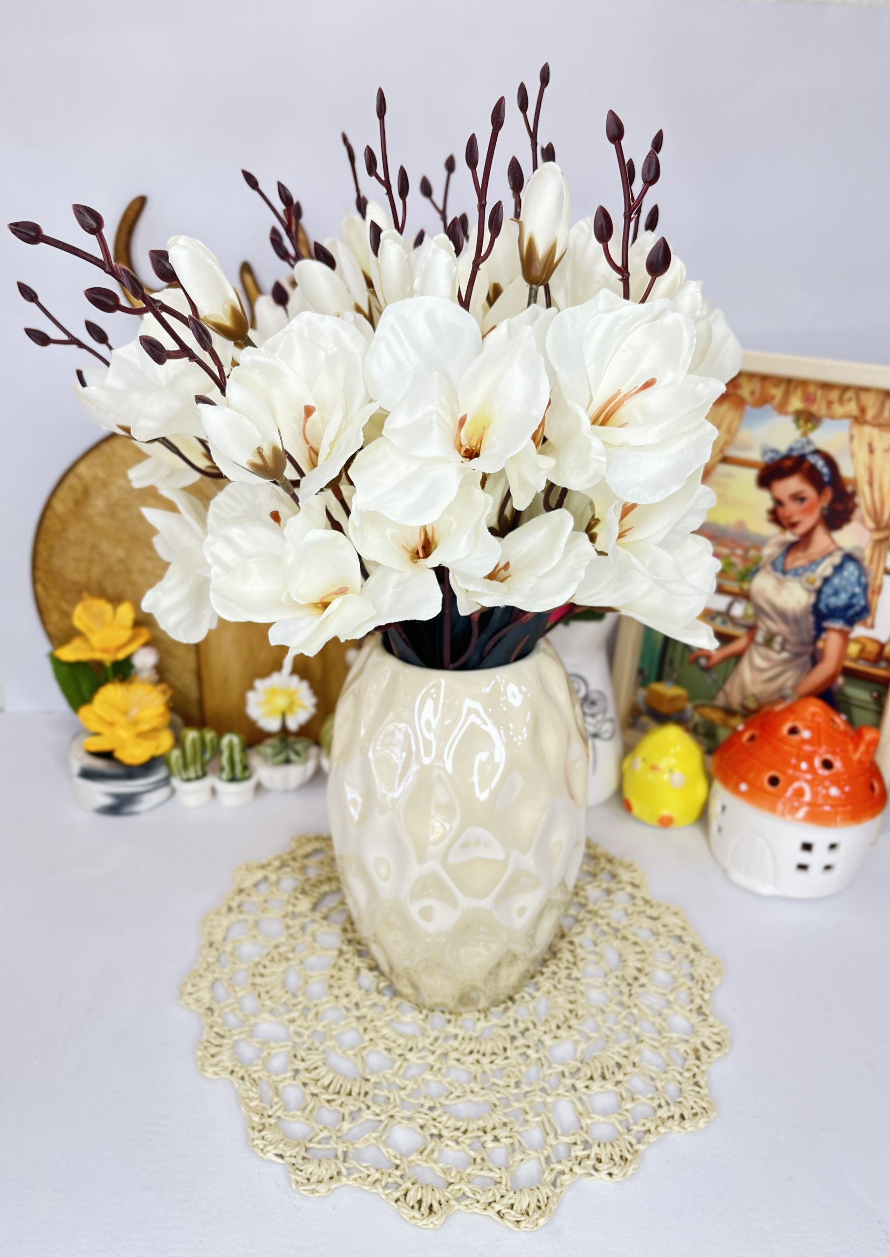 بوته گل آلستر سفید وارداتی؛ ۵ شاخه و ۲۰ گل