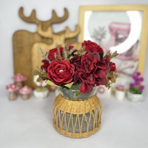 گلدان شیشه ای کوچک رافیا دکوری
