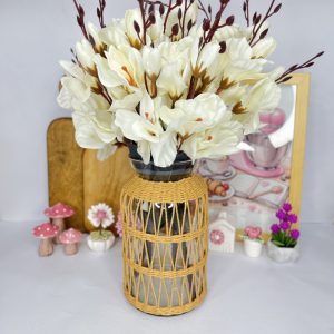 گلدان شیشه ای استوانه بزرگ رافیا شیک و دکوری