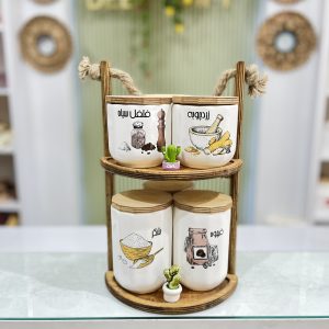استند چوبی دو طبقه دسته کنفی طرح گرد